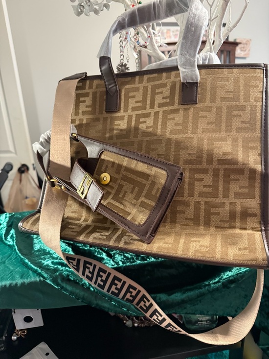 None Handbags - Medium 35 cmBrown and Tan  Canvas Tote with Detachable Strap and phone puch